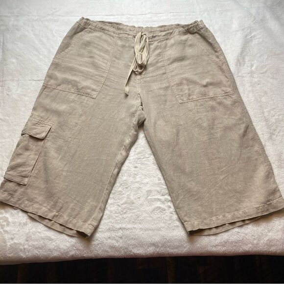 Juicy Couture 100% Linen Khaki Bermuda Button Fly Pants Size XL - Picture 1 of 12